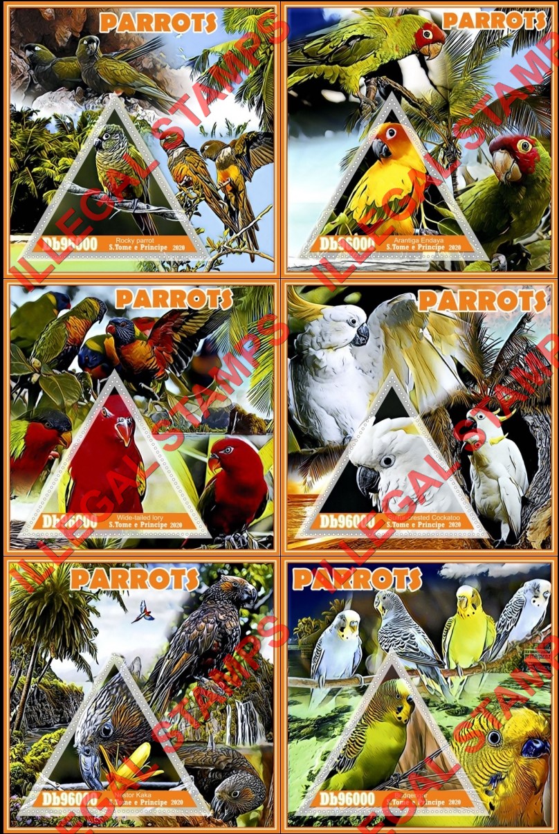 Saint Thomas and Prince Islands 2020 Parrots Illegal Stamp Souvenir Sheets of 1