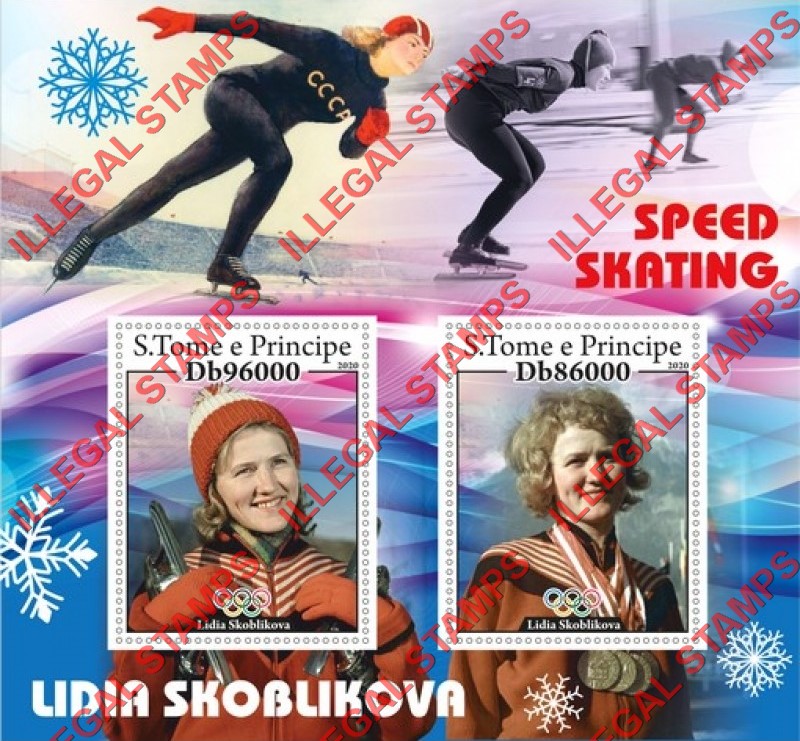 Saint Thomas and Prince Islands 2020 Speed Skating Lidia Skoblikova Illegal Stamp Souvenir Sheet of 2