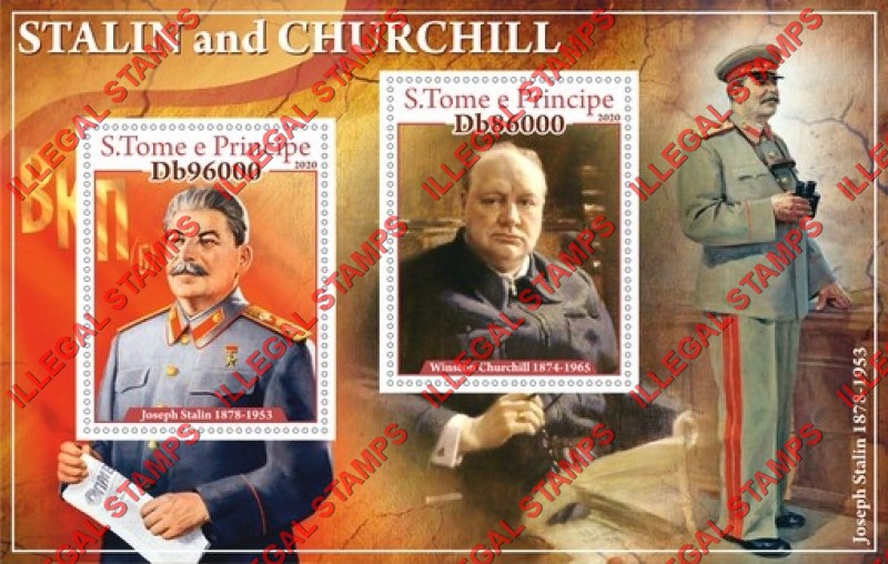 Saint Thomas and Prince Islands 2020 Stalin and Churchill Illegal Stamp Souvenir Sheet of 2