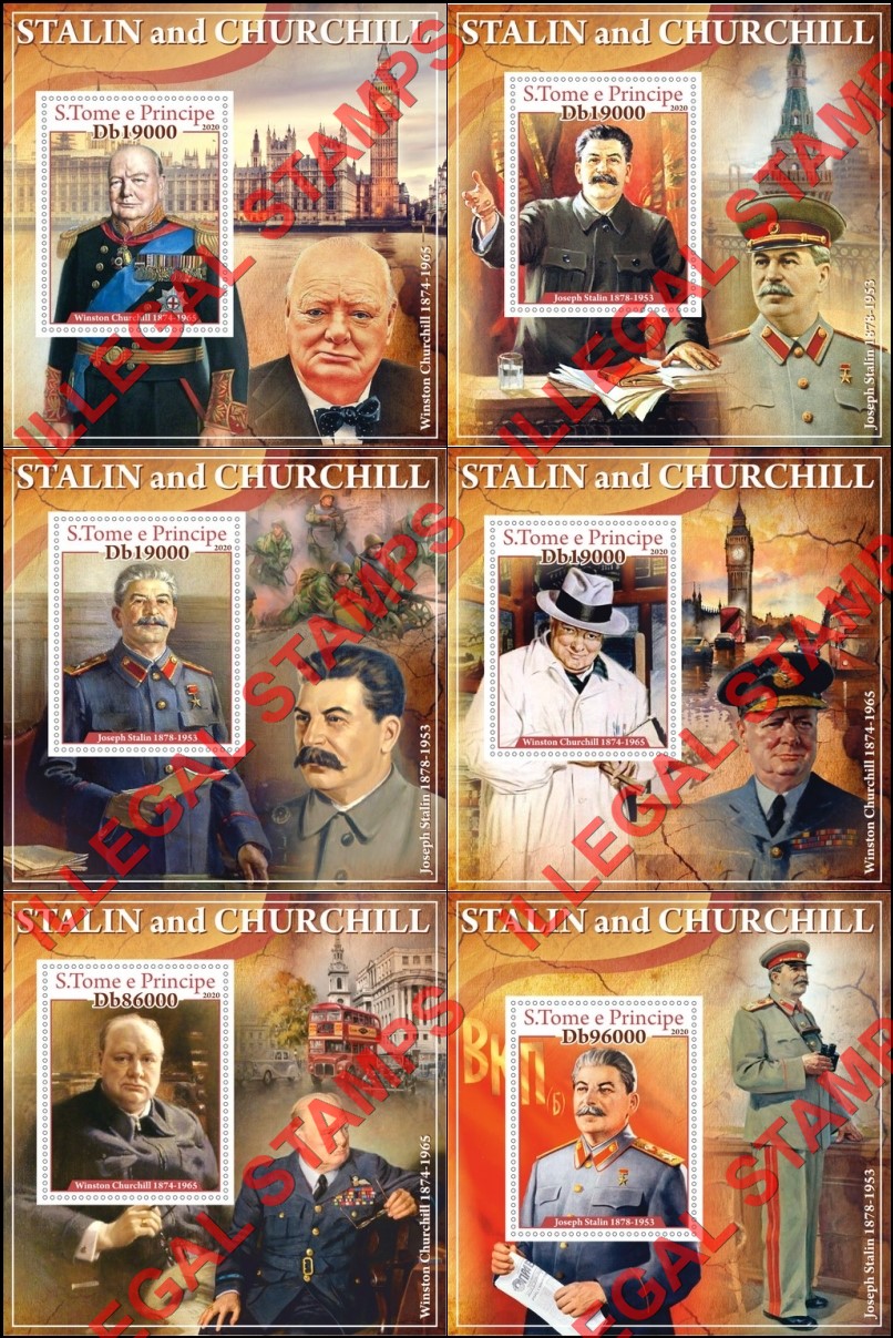 Saint Thomas and Prince Islands 2020 Stalin and Churchill Illegal Stamp Souvenir Sheets of 1