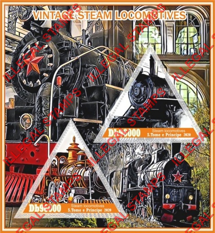 Saint Thomas and Prince Islands 2020 Steam Locomotives Illegal Stamp Souvenir Sheet of 2