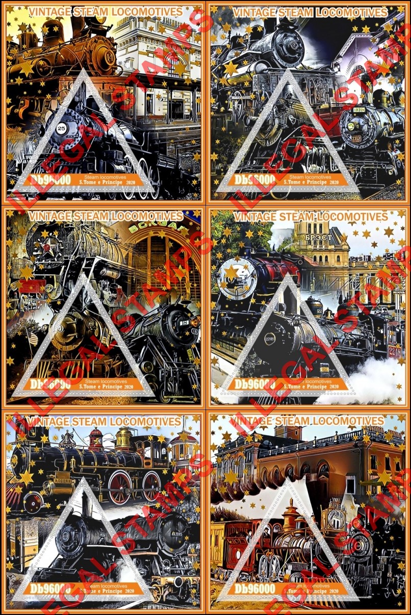 Saint Thomas and Prince Islands 2020 Steam Locomotives Illegal Stamp Souvenir Sheets of 1