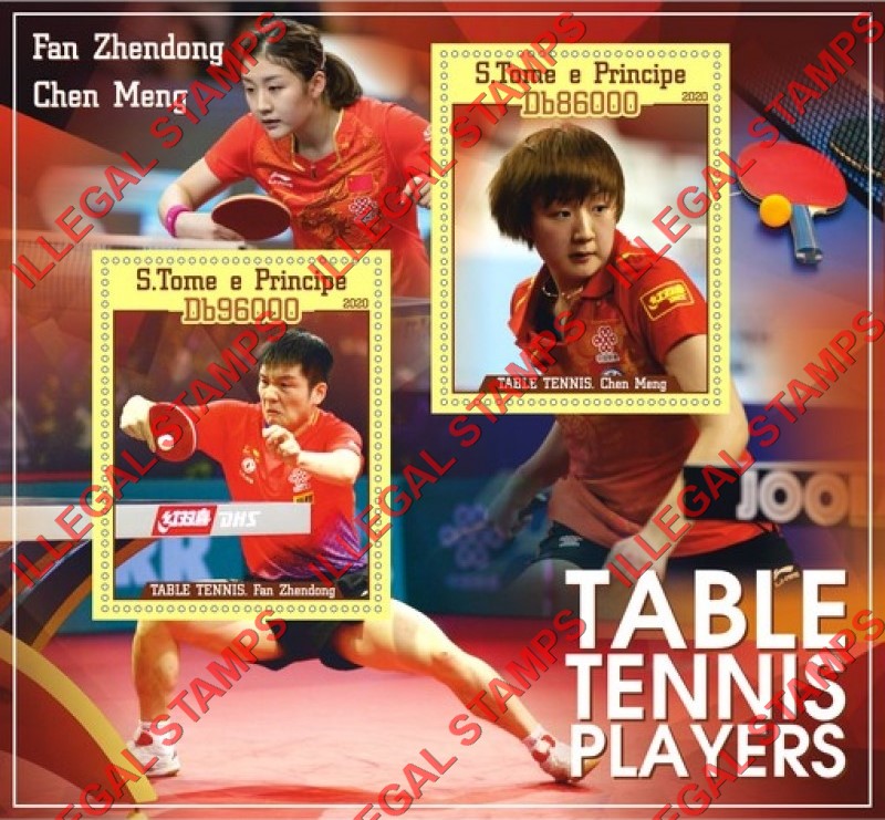 Saint Thomas and Prince Islands 2020 Table Tennis Players Illegal Stamp Souvenir Sheet of 2