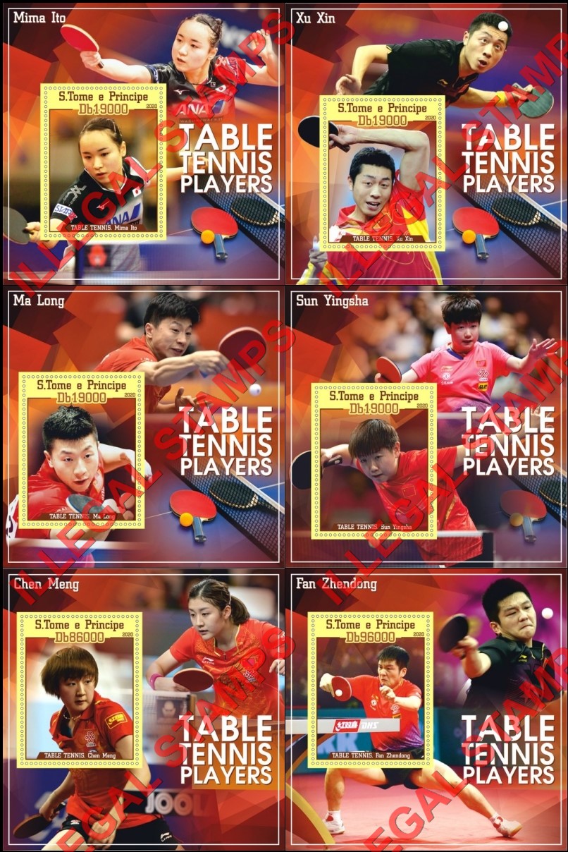 Saint Thomas and Prince Islands 2020 Table Tennis Players Illegal Stamp Souvenir Sheets of 1