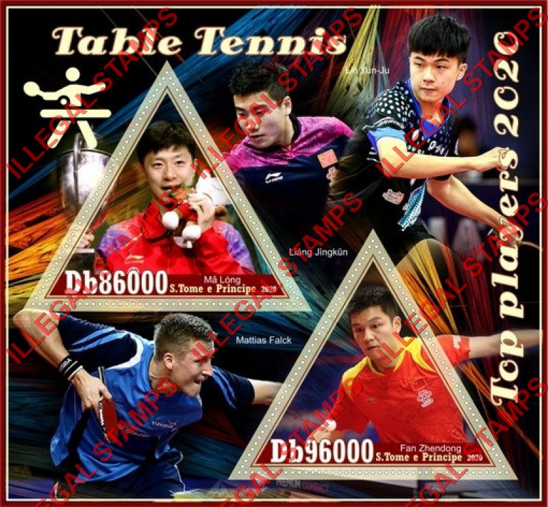 Saint Thomas and Prince Islands 2020 Table Tennis Top Players Illegal Stamp Souvenir Sheet of 2