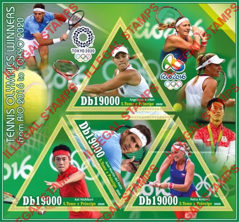Saint Thomas and Prince Islands 2020 Tennis Olympic Winners Illegal Stamp Souvenir Sheet of 4