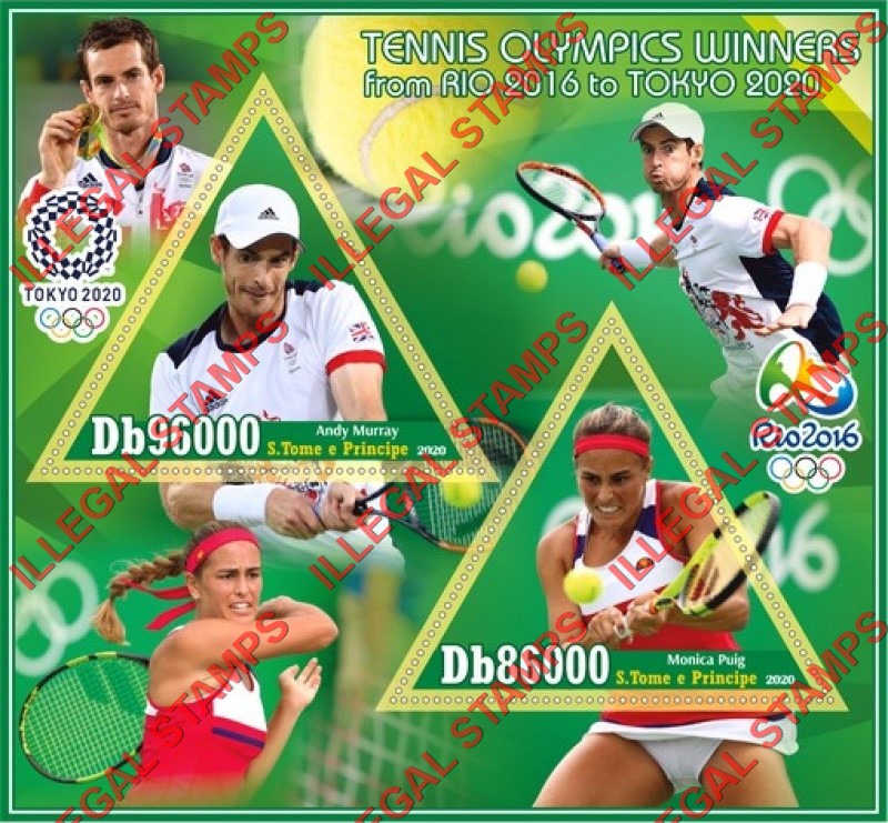 Saint Thomas and Prince Islands 2020 Tennis Olympic Winners Illegal Stamp Souvenir Sheet of 2