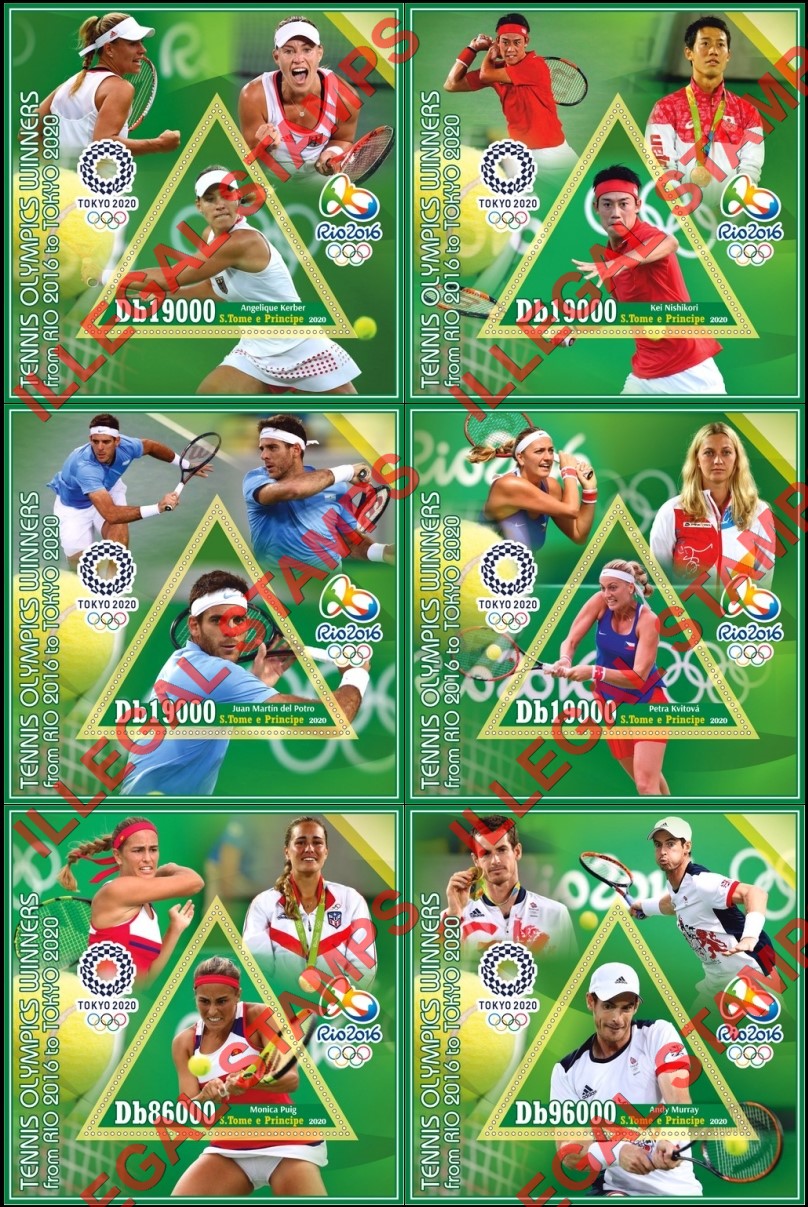Saint Thomas and Prince Islands 2020 Tennis Olympic Winners Illegal Stamp Souvenir Sheets of 1