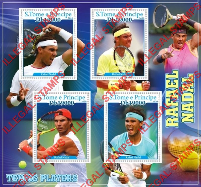 Saint Thomas and Prince Islands 2020 Tennis Players Rafael Nadal Illegal Stamp Souvenir Sheet of 4