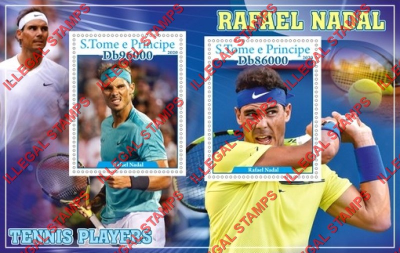 Saint Thomas and Prince Islands 2020 Tennis Players Rafael Nadal Illegal Stamp Souvenir Sheet of 2