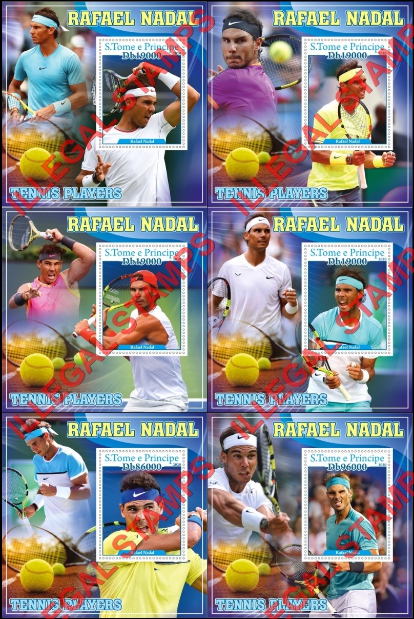 Saint Thomas and Prince Islands 2020 Tennis Players Rafael Nadal Illegal Stamp Souvenir Sheets of 1