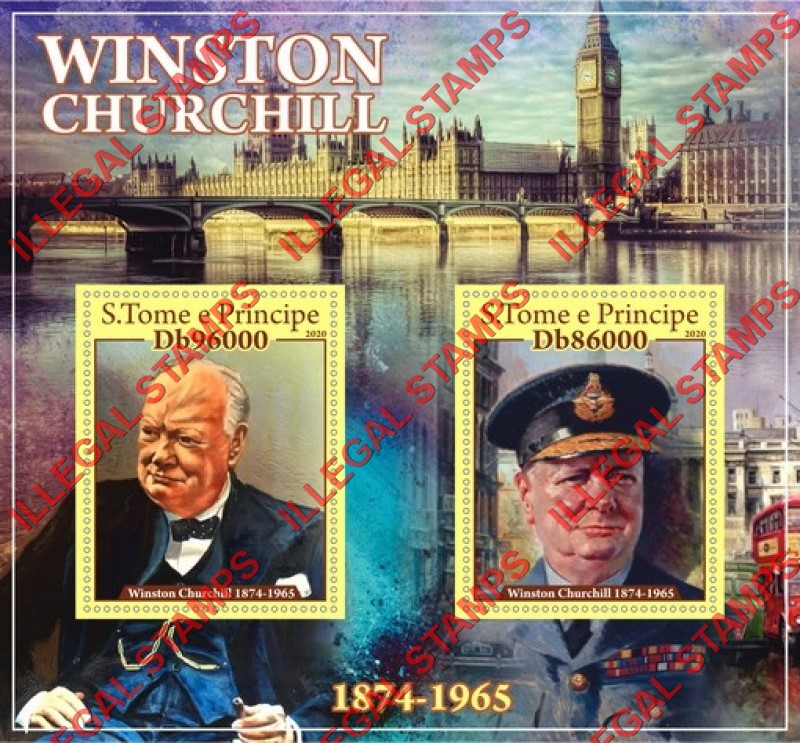 Saint Thomas and Prince Islands 2020 Winston Churchill Illegal Stamp Souvenir Sheet of 2