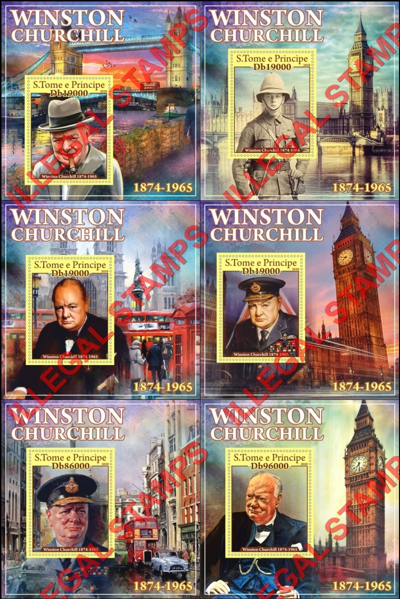 Saint Thomas and Prince Islands 2020 Winston Churchill Illegal Stamp Souvenir Sheets of 1