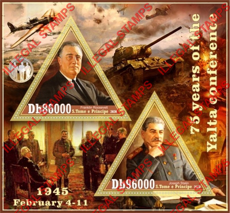 Saint Thomas and Prince Islands 2020 Yalta Conference 75th Anniversary Illegal Stamp Souvenir Sheet of 2