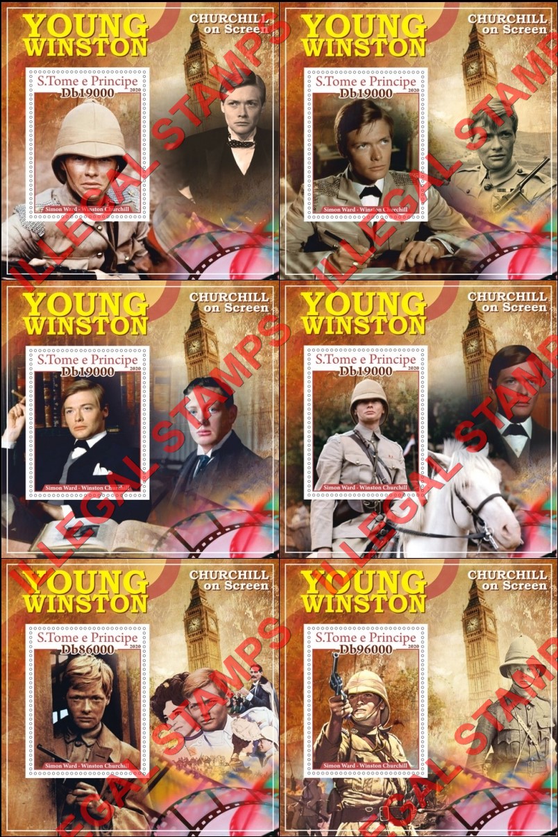 Saint Thomas and Prince Islands 2020 Young Winston Churchill on Screen Starring Simon Ward Illegal Stamp Souvenir Sheets of 1