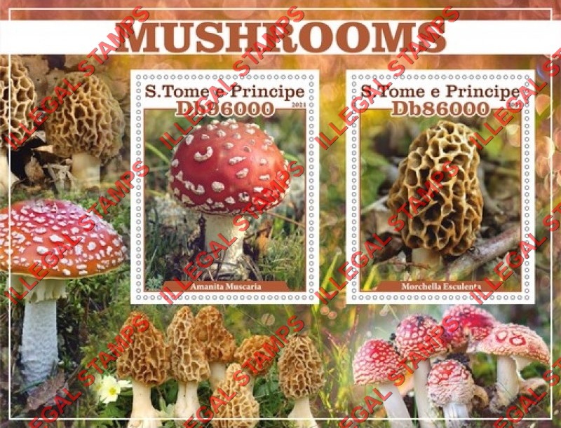Saint Thomas and Prince Islands 2021 Mushrooms Illegal Stamp Souvenir Sheet of 2