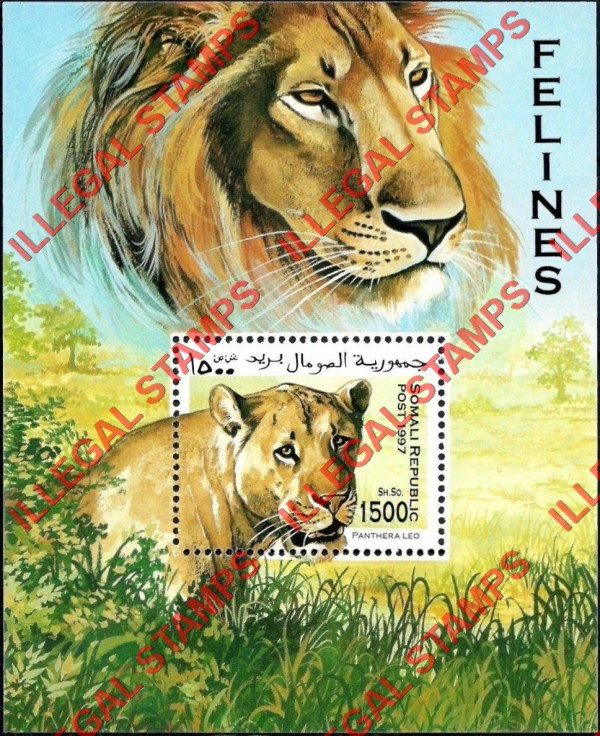 Somalia 1997 Felines Wild Cats Illegal Stamp Souvenir Sheet of 1