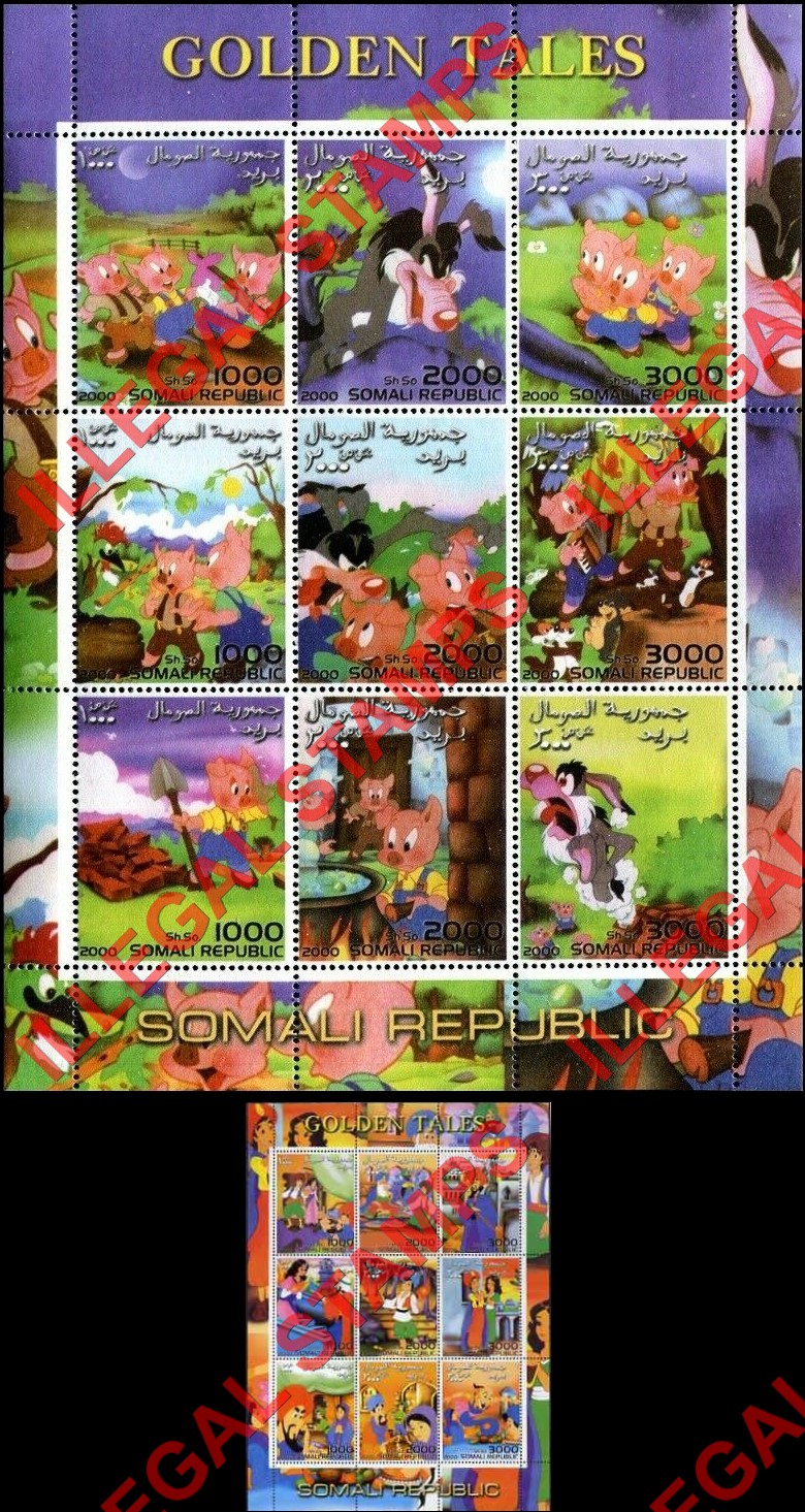 Somalia 2000 Golden Tales Illegal Stamp Souvenir Sheets of 9