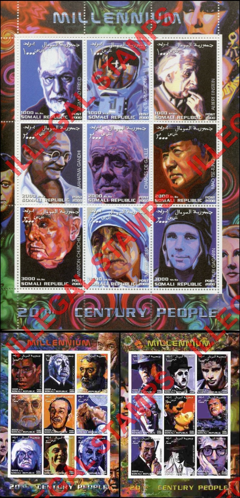 Somalia 2000 Millenium 20th Century People Illegal Stamp Souvenir Sheets of 9 (Part 2)