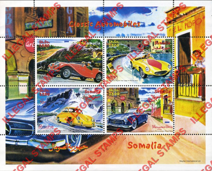 Somalia 2000 Classic Automobiles Illegal Stamp Souvenir Sheet of 4
