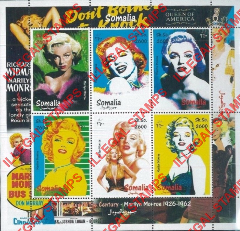 Somalia 2000 Marilyn Monroe Illegal Stamp Souvenir Sheet of 6