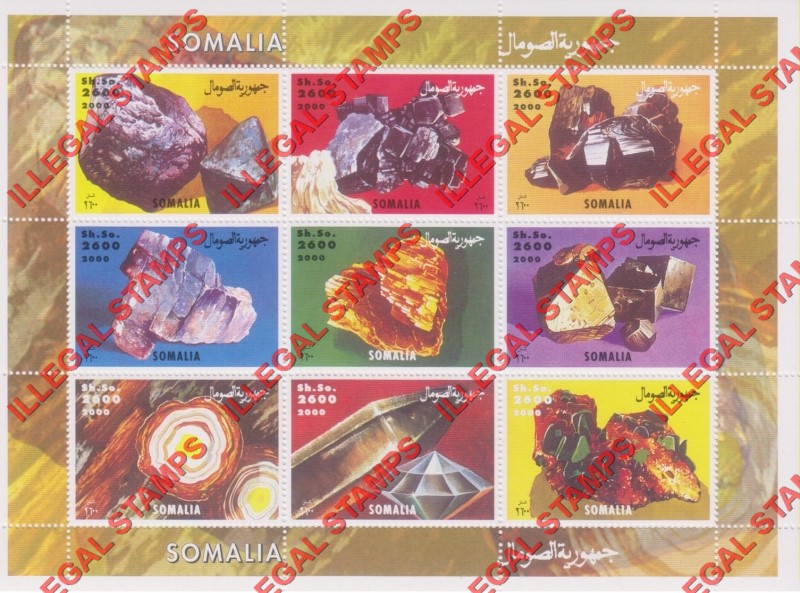 Somalia 2000 Minerals Illegal Stamp Souvenir Sheet of 9
