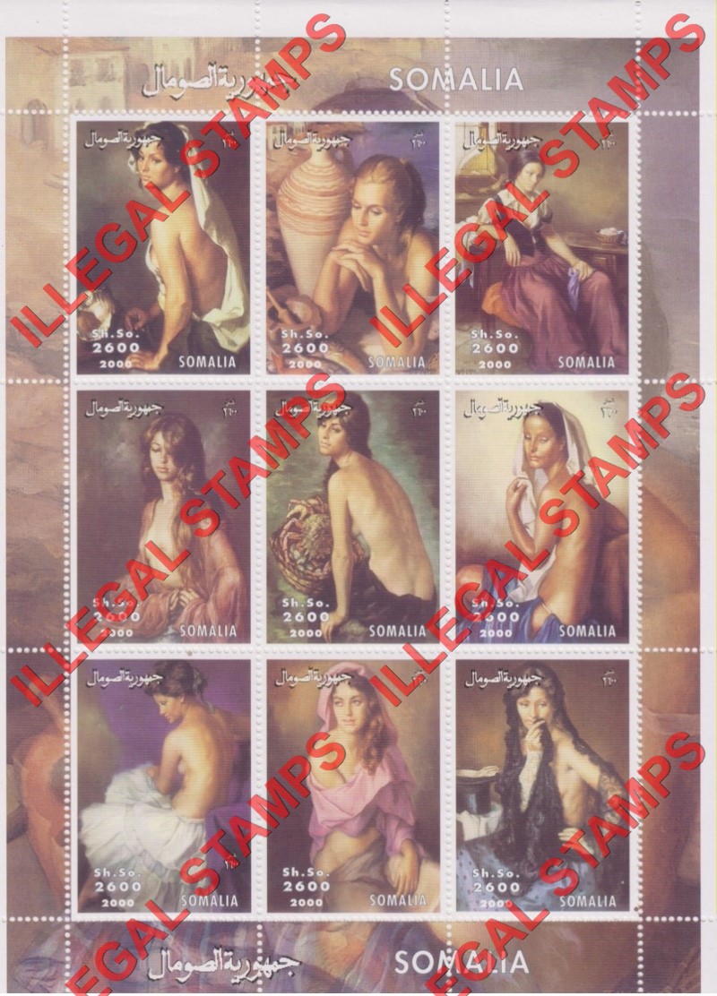Somalia 2000 Paintings Illegal Stamp Souvenir Sheet of 9