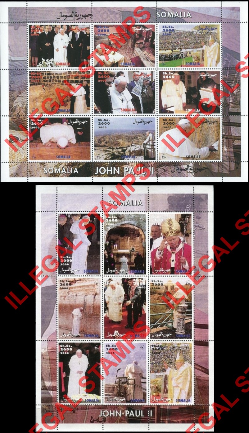 Somalia 2000 Pope John Paul II Illegal Stamp Souvenir Sheets of 9