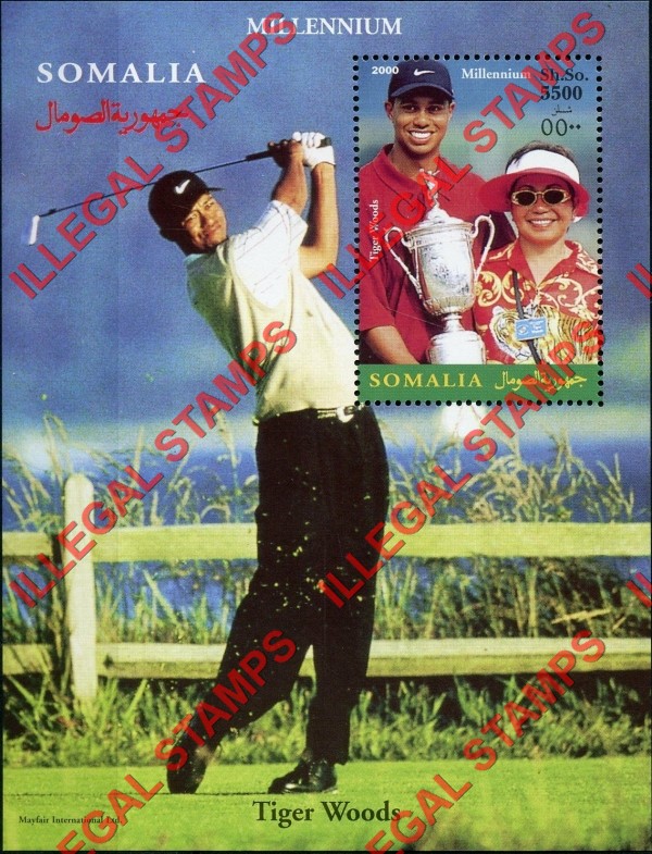 Somalia 2000 Tiger Woods Illegal Stamp Souvenir Sheet of 1