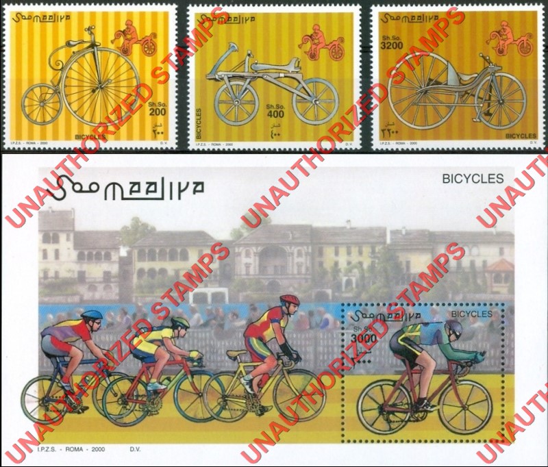 Somalia 2000 Unauthorized IPZS Bicycles Stamps Michel 819-821 BL 68