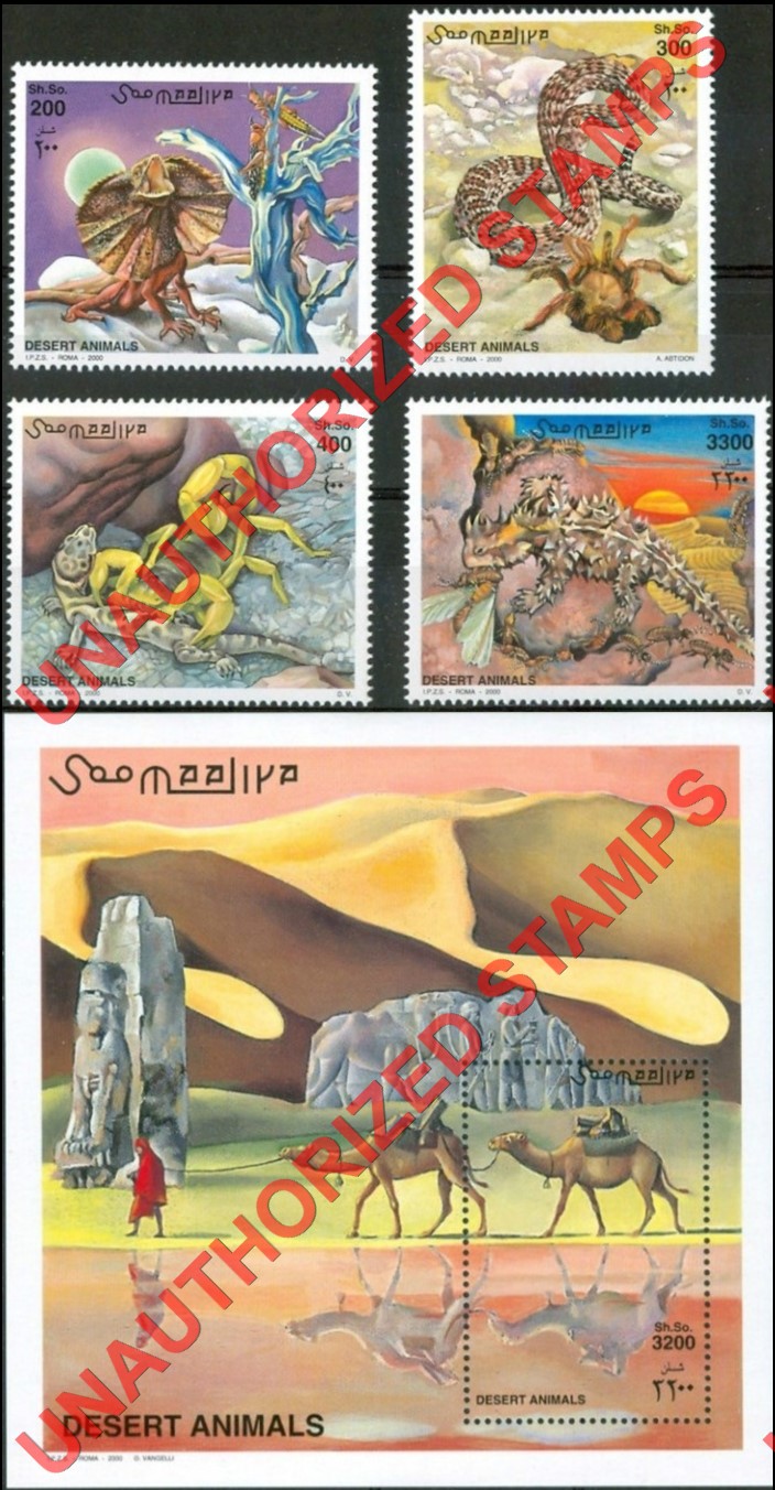 Somalia 2000 Unauthorized IPZS Desert Animals Stamps Michel 823-826 BL 69