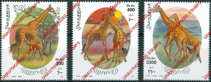 Somalia 2000 Unauthorized IPZS Giraffes Stamps Michel 808-810