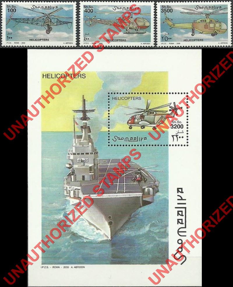 Somalia 2000 Unauthorized IPZS Helicopters Stamps Michel 811-813 BL 66