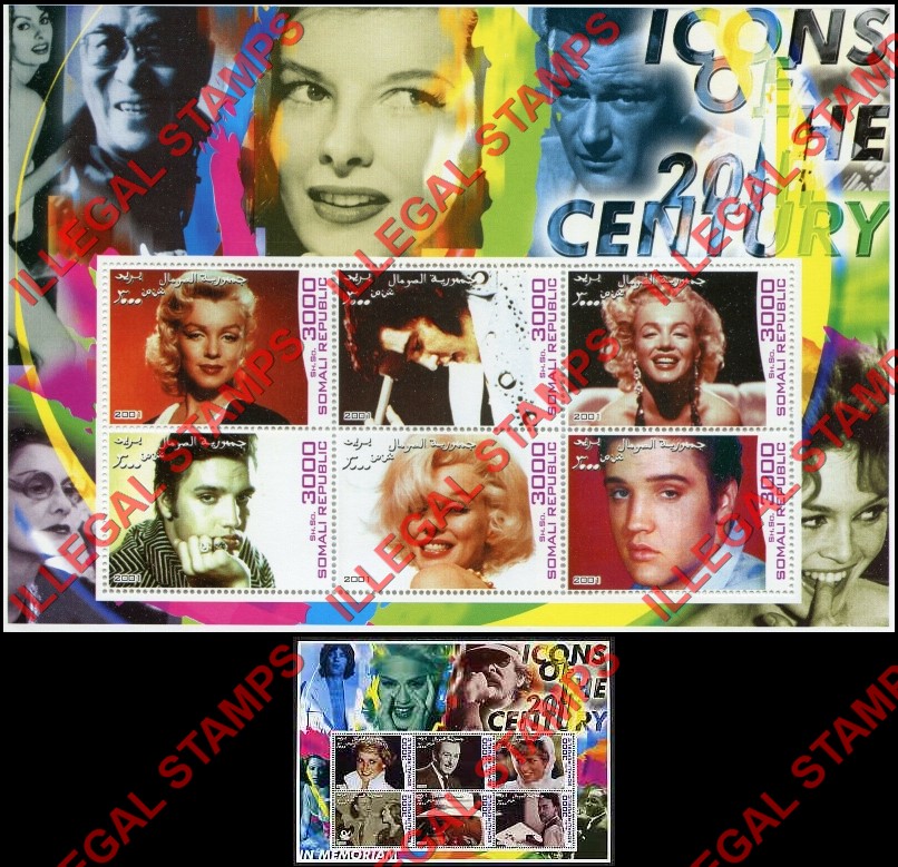 Somalia 2001 Icons of the 20th Century Illegal Stamp Souvenir Sheets of 6