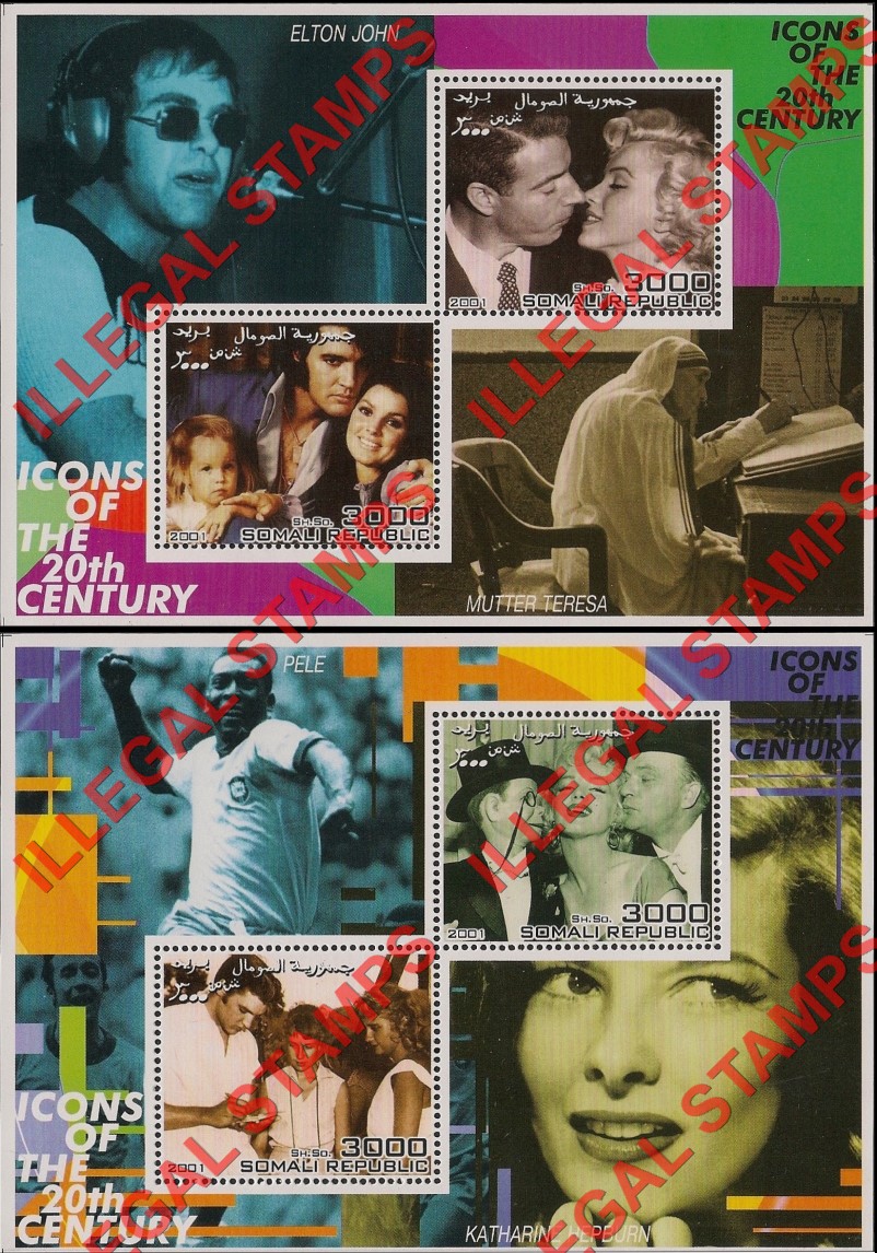 Somalia 2001 Icons of the 20th Century Illegal Stamp Souvenir Sheets of 2 (Part 1)