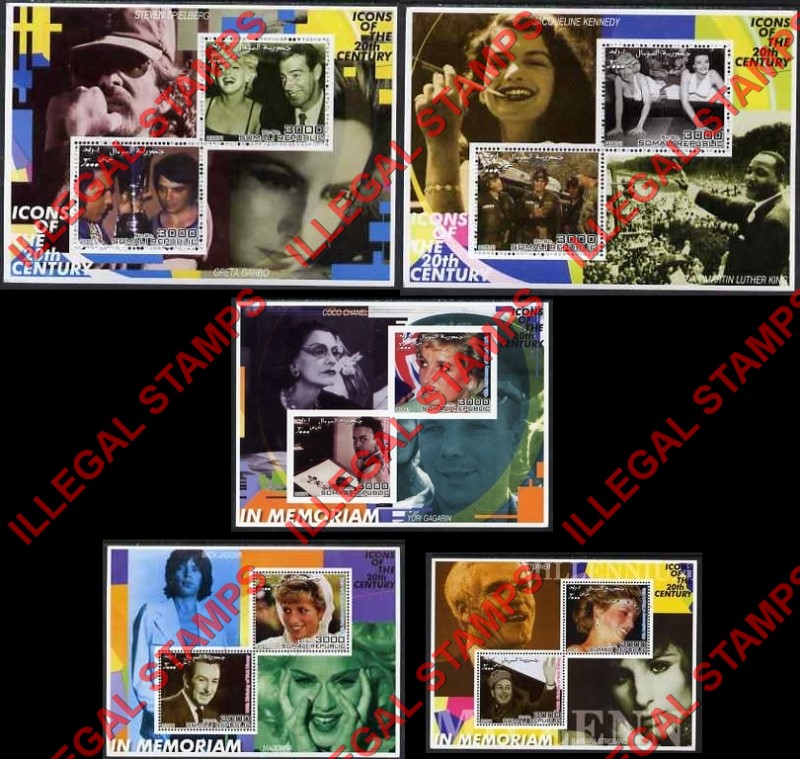 Somalia 2001 Icons of the 20th Century Illegal Stamp Souvenir Sheets of 2 (Part 6)