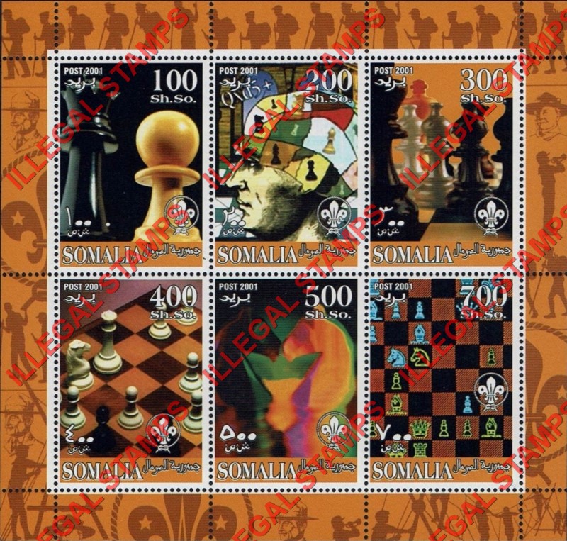 Somalia 2001 Chess Illegal Stamp Souvenir Sheet of 6