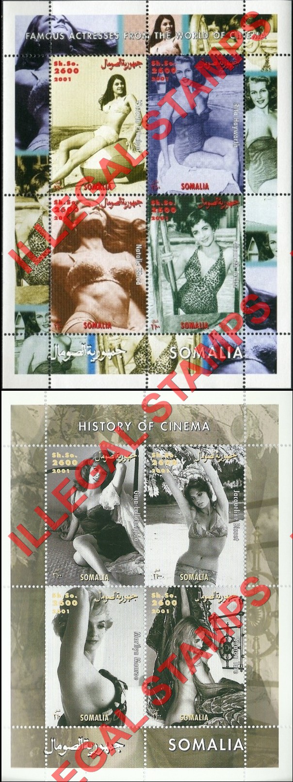 Somalia 2001 Famous Actresses Illegal Stamp Souvenir Sheets of 4