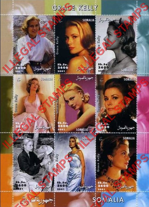 Somalia 2001 Grace Kelly Illegal Stamp Souvenir Sheet of 9