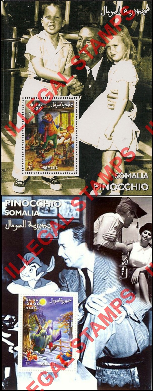 Somalia 2001 Pinocchio Christmas Walt Disney Illegal Stamp Souvenir Sheets of 1 (Part 1)