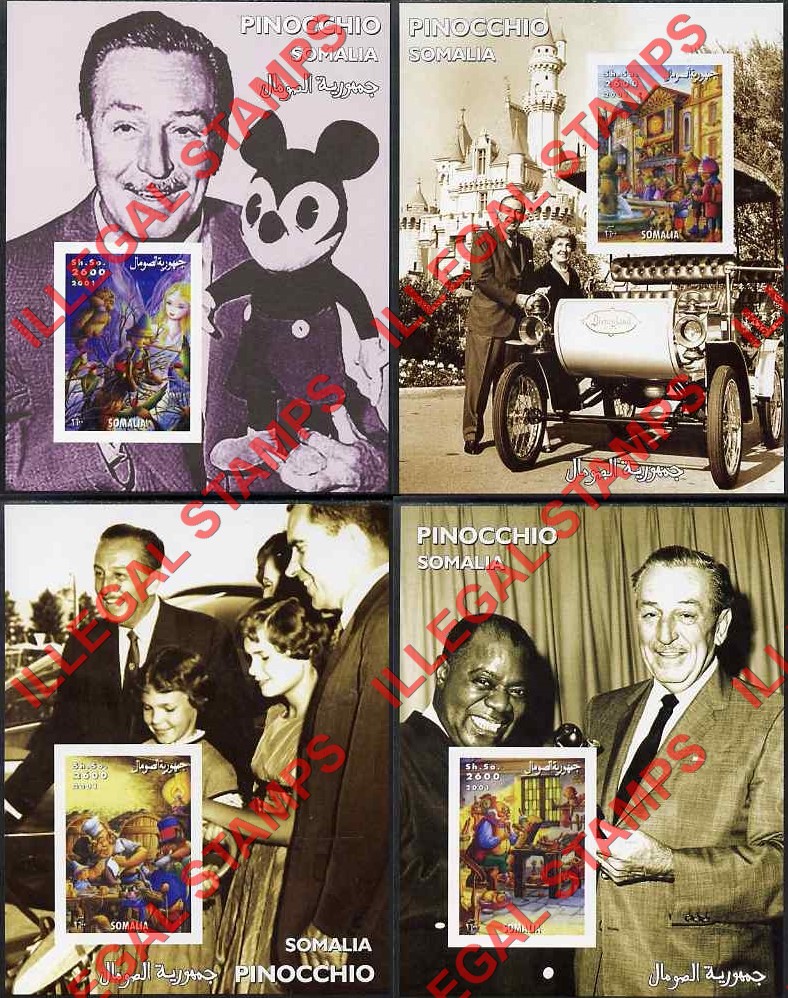 Somalia 2001 Pinocchio Christmas Walt Disney Illegal Stamp Souvenir Sheets of 1 (Part 3)