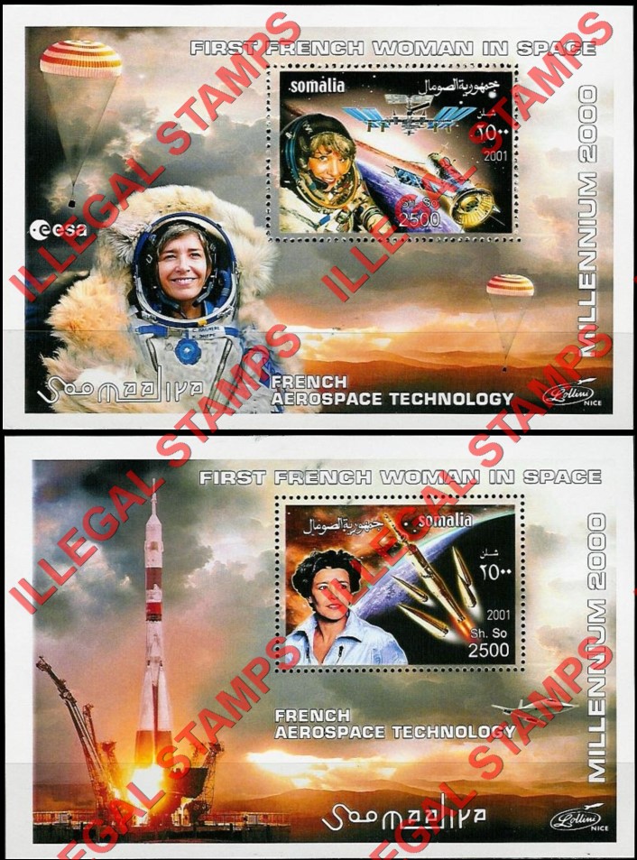 Somalia 2001 Space First French Woman in Space Illegal Stamp Souvenir Sheets of 1