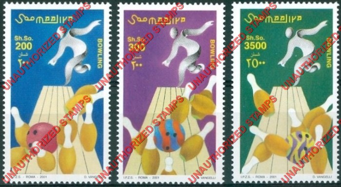 Somalia 2001 Unauthorized IPZS Bowling Stamps Michel 873-875