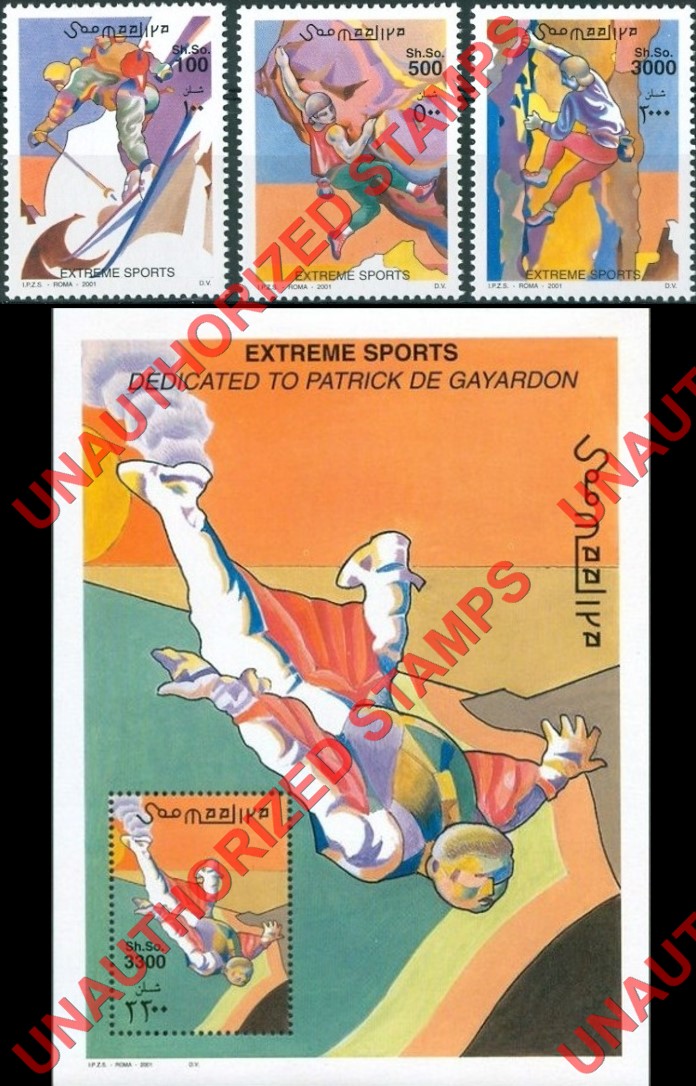 Somalia 2001 Unauthorized IPZS Extreme Sports Stamps Michel 911-913 BL 83