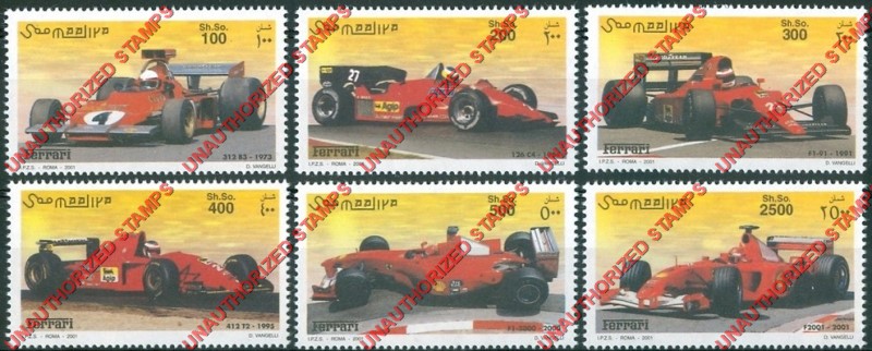 Somalia 2001 Unauthorized IPZS Ferrari Stamps Michel 890-895