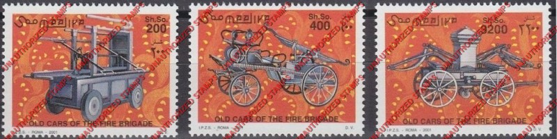 Somalia 2001 Unauthorized IPZS Old Cars of the Fire Brigade Stamps Michel 879-881