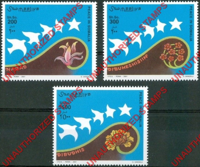 Somalia 2001 Unauthorized IPZS Peace in Somalia Stamps Michel 876-878