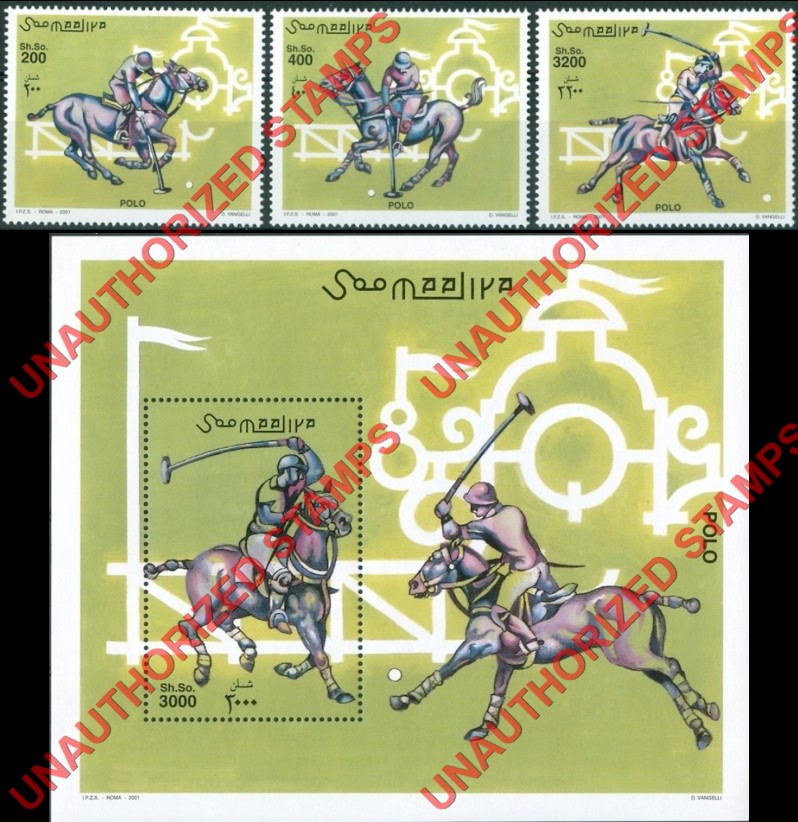 Somalia 2001 Unauthorized IPZS Polo Stamps Michel 920-922 BL 85