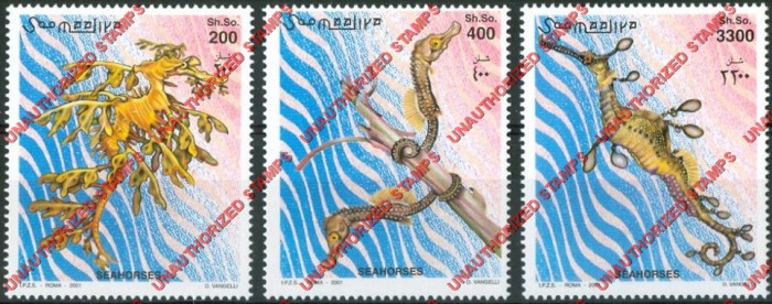 Somalia 2001 Unauthorized IPZS Seahorses Stamps Michel 924-926