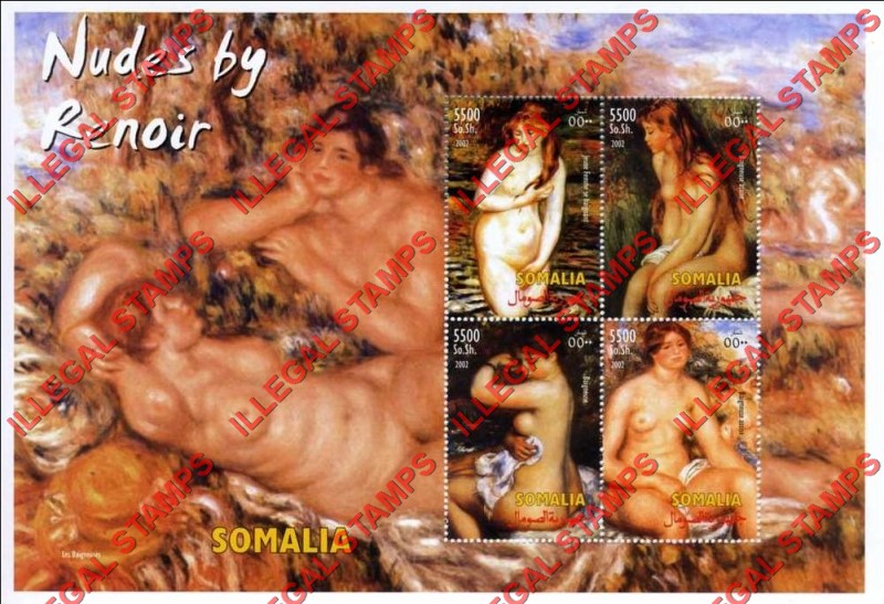 Somalia 2002 Paintings by Renoir Illegal Stamp Souvenir Sheet of 4